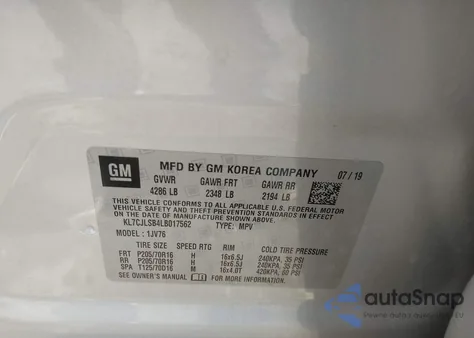 2020 Chevrolet Trax Fwd Lt из США, поврежденный, VIN KL7CJLSB4LB017562